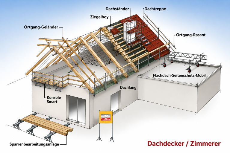 Bautechnik für Dachdecker und Zimmerer Übersicht von Sicherheitssystemen und Baustellentechnik für Dachdecker und Zimmerer